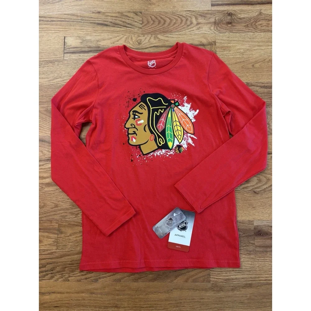 NWT Chicago Blackhawks‎ NHL Long Sleeve Shirt Size Youth 14/16 XL Red Hockey